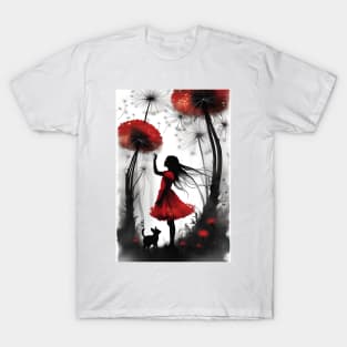 Crimson Whispers: Innocence Amidst Nature's Palette T-Shirt